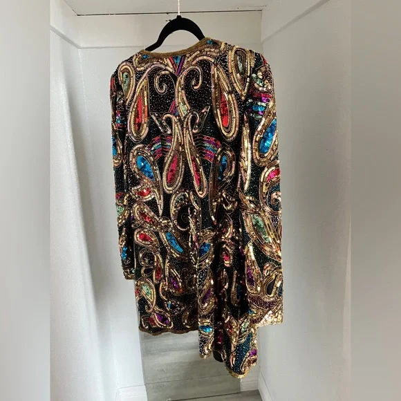 Vintage rainbow sparkly sequin cardigan blazer